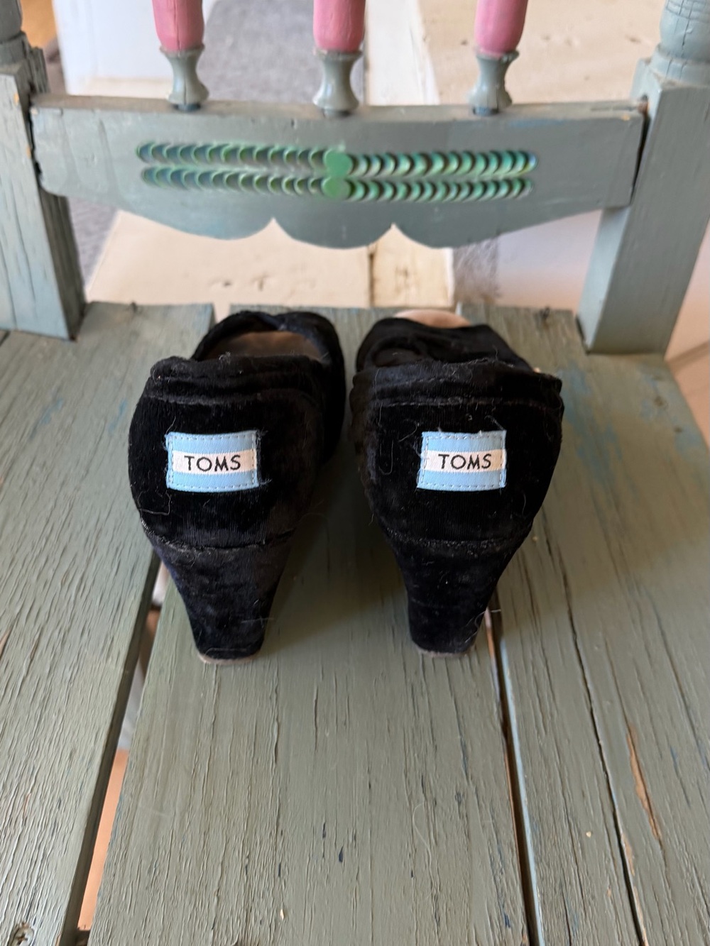 Toms Black Velvet Wedge Heels